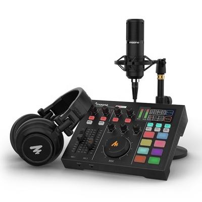 China Works as USB Sound Card Plus MAONOCASTER AM100 k2 Mixing Station Sound Card with XLR Microphone Earphone and Monitor Production Studio Desktop All-in-One Podcast Kit for sale