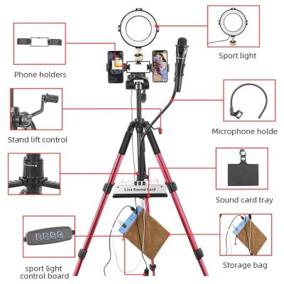 China MAONO Foldable Drinking Professional Tripod Set With Led Tray Llive Podcast Tripod Lamp Ring Stand Ring Light Fill Light Phone Sound Card Kit for sale