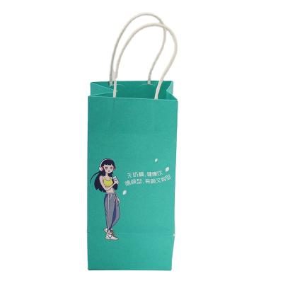 China Handmade Personalized Paper Bags Green Paper Bag For Wine Bottles Recycle To Take Out Coffee Drinking Paper Bag for sale