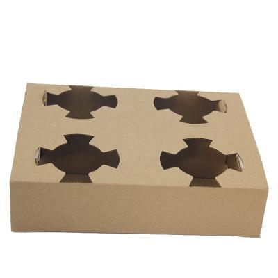 China Disposable Brown Packaging Paper Disposable Coffee Tray Biodegradable Compostable Cup Holder 4 Cups for sale