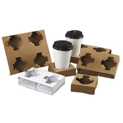 China Custom Biodegradable Cardboard Cup Holders Carry Out Brown Coffee Paper Cup Tray Holder 4pcs Paper Cup Carrier for sale