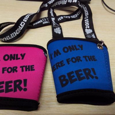 China For Can / Bottle OEM Neoprene Beer Glass Holder With Lanyard Printed for sale