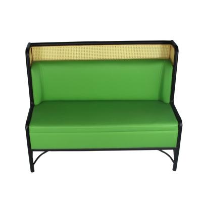 China Contemporary Modern Metal Rattan Frame And PU Upholstered Leather Soft Cushion For Restaurant Green Furniture Seat for sale