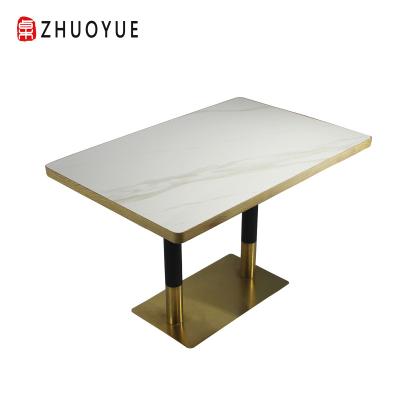 China Modern Simple Design Metal Frame Rock Slab Top Dining Table for sale