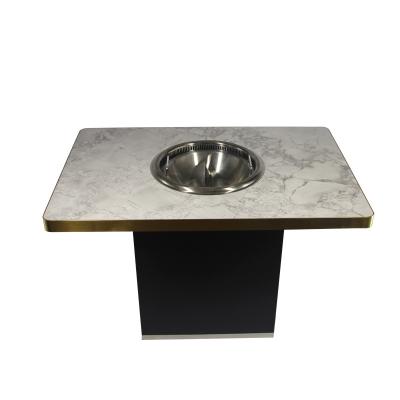 China Modern Luxury Square Shabu Shabu Restaurant Hot Selling Smokeless Table And Metal Base for sale