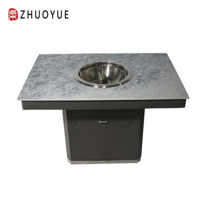 China Contemporary plant do not need to lay pipe integrated filter hotpot smokeless table for sale