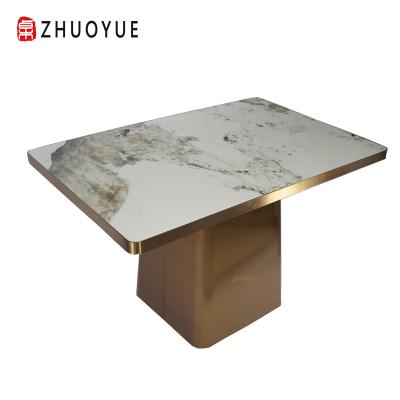 China Modern Commercial Dining Chair Stainless Steel Rock Slab Solid Wood Table for sale