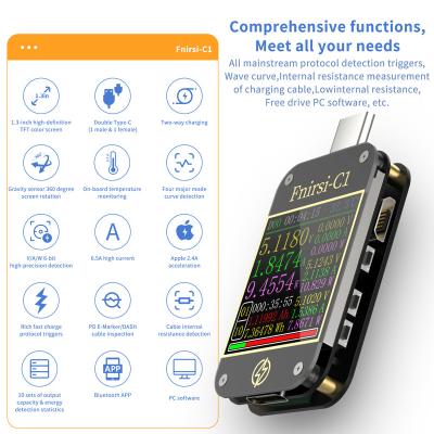 China Palladium FNIRSI-C1 USB Tester Type-C QC 3.0 Type-C Voltage Current Ripple Detector FNIRSI-C1 2.0 Volt Meter Power Bank Dual Chargers KM001 for sale