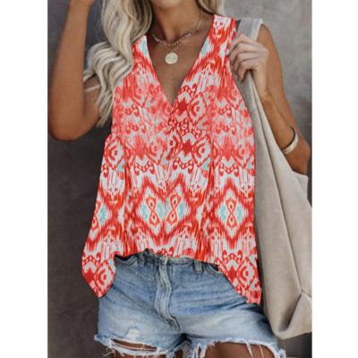 China Anti-Wrinkle 2021 Summer New Women's Anti-Wrinkle Women's Casual Sleeveless Printed T-shirt Plus Size Vest Tops for sale