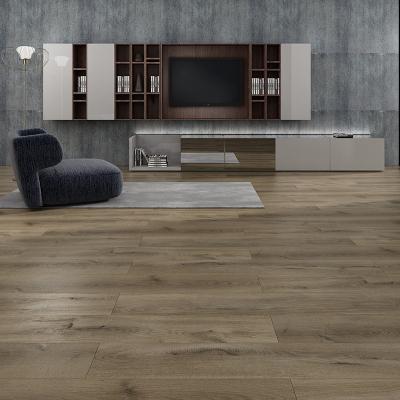 China Synchronized Waterproof Engineered Wood Laminate Flooring 12mm Brown Anti-Slip Surface for sale