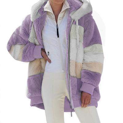 China 2022 Amazon New Sale Winter Breathable Warm Loose Plush Multicolor Hooded Jacket Women for sale