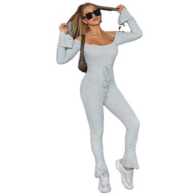 China Breathable Rocket Long Sleeve Gray Cotton Overall Women Gray Knitted Woman Overalls for sale