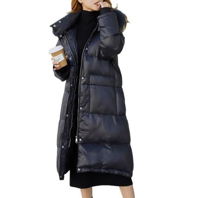 China 2022 Women Breathable Faux Fur Hood Long Down Coats Hooded Puff Bubble Coat for sale