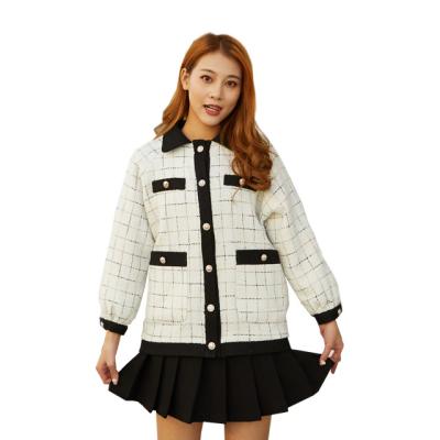 China Breathable Korean Vintage Fashion Winter Wear Stylish Plaid Tweed Trench Jacket For Women for sale