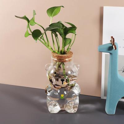 China Eco-friendly Sell High-Quality Good Price Cute Bear Shape Transparent Glass Vase Hydroponic for sale