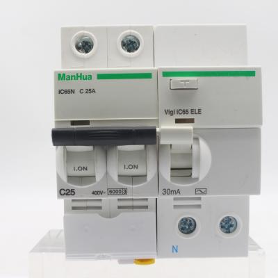 China Overload ManHua IC65N 9 Multi Added Residual Current Devices 2P 4P 16A 25A 40A 50A 6kA Residual Current Circuit Breaker for sale