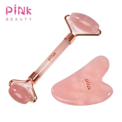 China Rose Quartz Jade Roller Massager Tool For Body Relaxation Muscle Lifting Agents With Beauty ROSE LOGO for sale