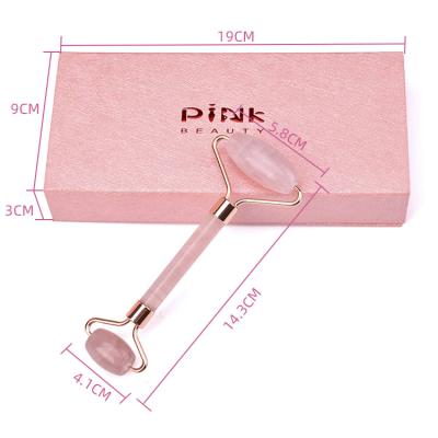 China PINK Face Lift Beauty Face Lift Gifts for Girls Portable Double-Headed Belt Jade Roller Rose Quartz Jade Surface Roller for sale