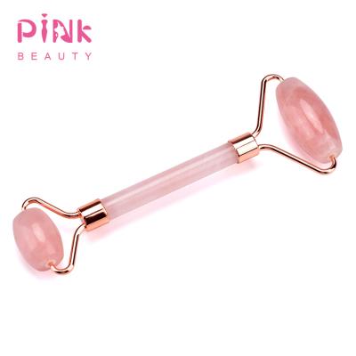 China PINK Face Lift Beauty Face Lift Gifts for Girls Portable Double-Headed Belt Jade Roller Rose Quartz Jade Surface Roller for sale