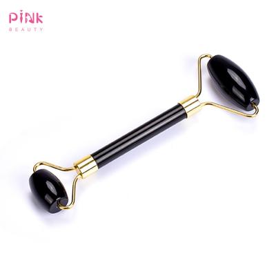 China 2022 beauty ROSE logo facelift recruiters Jade Roller Black Obsidian Quartz anti aging 100%Natural for face for sale