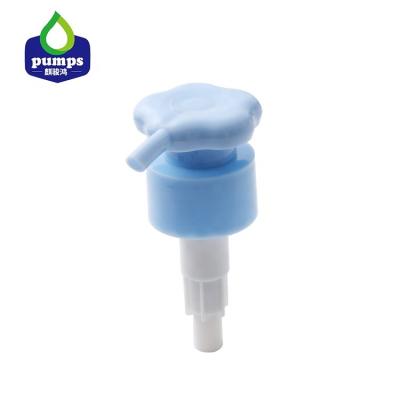 China Non Puddle Pump 28mm Blue Flower Head Babycare Body Lotion Pump Screw Cover Pump Soap Dispenser Plastic Hot Selling Plastic Pump for sale