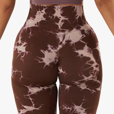 China 2022 New Breathable Ladies Printed Seamless Tie Dye Sports Fitness Yoga Gym Butt Lift Pants Gaiters Gym Activewear for sale