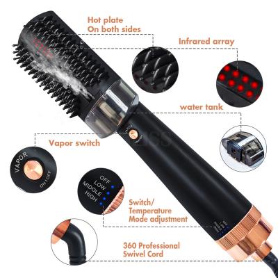 China Round Infrared Steam Fan Hair Dryer Easy Detangling Hot Brush With Spray Pump Dry And Wet Smooth Hair Straightener for sale