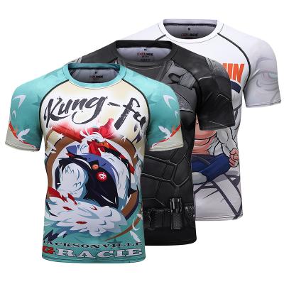 China Anti-pilling mens gym clothing custom design 3d printed t shirts compression rashguard for man for sale