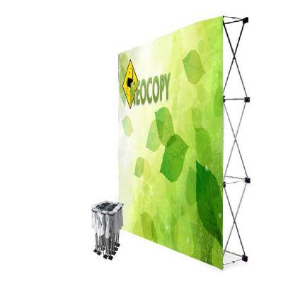 China Advertising 10ft 8ft Curved Advertising Floor Standing Pop Up Display Stand Racks Backdrop Media Wall for sale