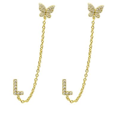 China INS Diamond Women CLASSIC Love Butterfly Restriction Chain Earring Dangling Drop Chain Earrings for sale