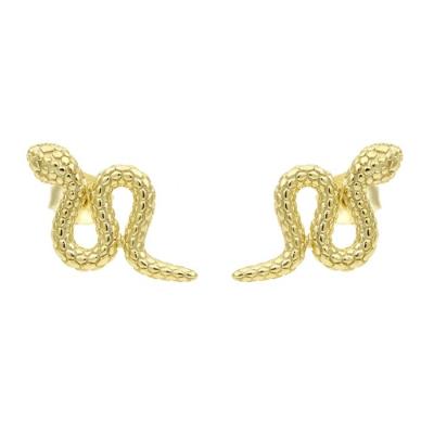 China TRENDY Vintage Snake Shape Part S925 Punk Twisted Animal Silvery 14K Gold Long Plated Stud Earrings For Women for sale