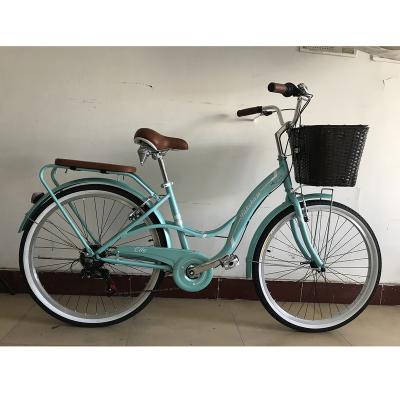 China Steel 7 Speed ​​Ladies Bike City Bike Women City Bicycle 26 With Basket 24 Female City Bicycle for sale