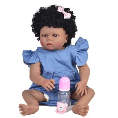 China 22 Inch Full Black Soft Silicone Baby Toy Doll Realistic Lifelike Reborn Newborn Indian Baby Dolls Educational Toy for sale