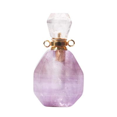 China 100% Natural Stones Amethyst Essential Oil Crystal Gemstone Amethyst Essential Oil Diffuser Natural Amethyst Perfume Bottle Necklace Pendant for sale