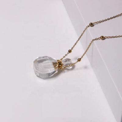 China 100% natural and premium quality Crystal Gemstone White Quart Essential Oil Diffuser Perfume Bottle Necklace Pendant for sale