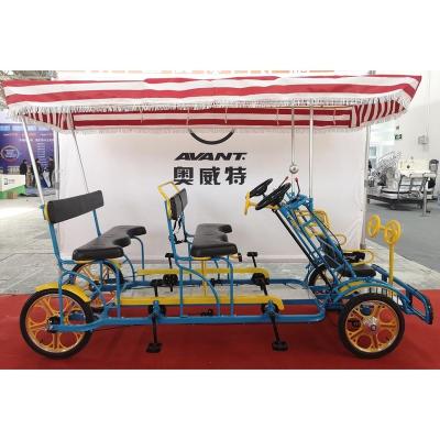 China Steel Factory Outlet Family Set Child Seat Four Wheel Surrey Quadricycle Guided Bike for sale