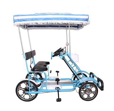 China New Street Surrey Sightseeing Bike Four Wheels Tandem Bicycle For Rental Bench Bicycle / Three Wheels / Family Use for sale