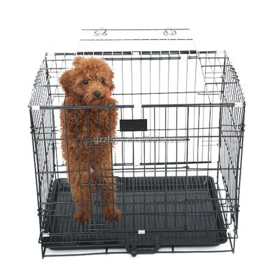 China Dog Kennel Double Door Metal Crate Fold Able Puppy Supplies Crate With Plastic Divider Panel Handle Tray For Pets for sale