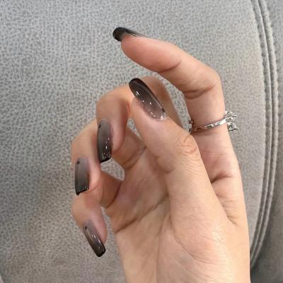 China 24Pc Full Cover Fake Nails Gradient Pattern Wearable Square Head Black Material Eco-friendly Design Fake Nail Tip for sale