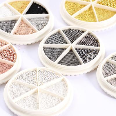 China Eco-friendly Material Manicure Steel Ball 6 Grid Disc Set Mixed Size Color Combination Nail Steel Ball Disc Boxed for sale