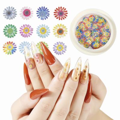 China Factory Price Daisy Wood Pulp Piece Ins Style 12 Colors Daisy Flower Nail Stickers Eco-friendly Material Manicure Dried Flower Wood Pulp Piece for sale