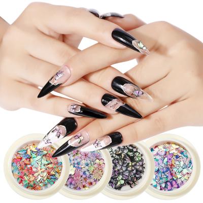 China Eco-friendly Material Laser Nail Accessories Color-changing Flower Nail Wood Pulp Piece Butterfly DIY Three-Dimensional Nail Patch for sale