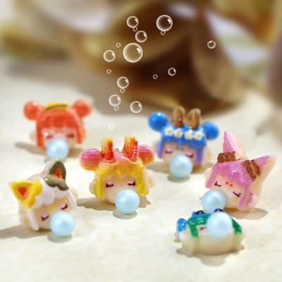 China 2022 Bubble Girl Manicure Ornament DIY 3D Material Cute Blowing Girl Heart Cartoon Nail Drill Accessories for sale