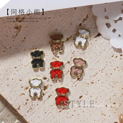 China 2021 new popular material eco-friendly material plaid bow tie bear manicure ornament nail decoration Japanese style diamond for sale