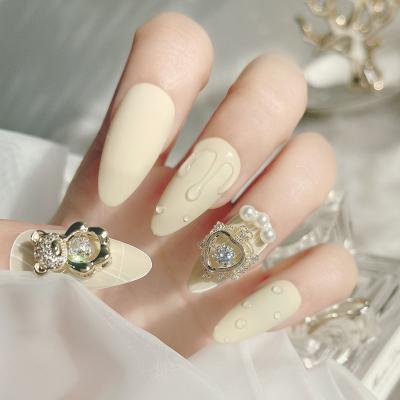 China DIY Real Zircon Smart Bear Heart Nail Art Accessories Beating Gold Color Luxury Press On Nails for sale