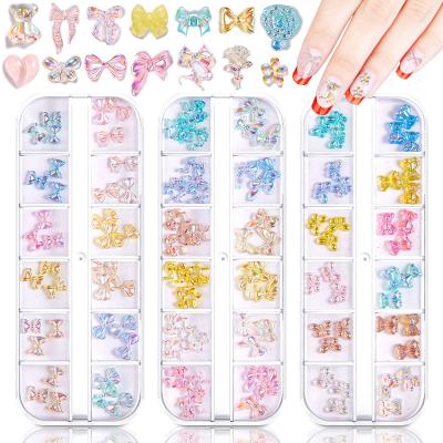 China Eco-friendly Material Magical Stereo Aurora Nail Bear Nail Sticker DIY Resin Bow Bear Nail Ornament Manicure Accessories for sale