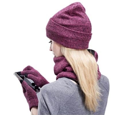 China Warm Touch Screen Gloves Scarf Hat Winter Men's and Women's Soft Suit Three-Piece Set for sale