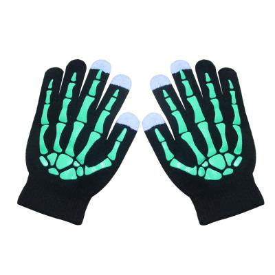 China Wholesale Men's Halloween Luminous Skeleton Daily Life Autumn Winter Warm Knit Finger Skeleton Printed Custom Recycling Gloves for sale