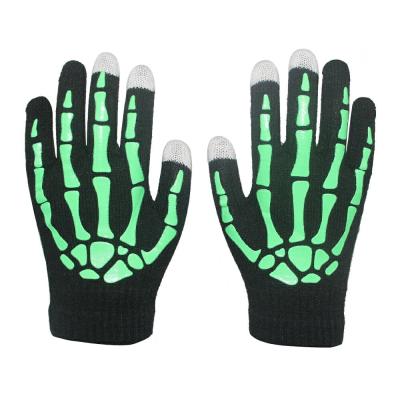 China Wholesale Custom Skeleton Luminous Winter Daily Life Factory Halloween Mittens Black Knitted Gloves for sale