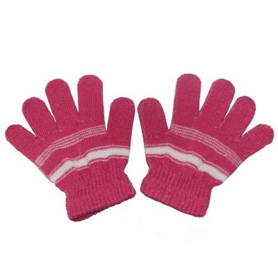 China Hot Selling Striped Knitted Acrylic Winter Magic Kids Mittens Warm Reusable Washing Colorful Gloves for sale